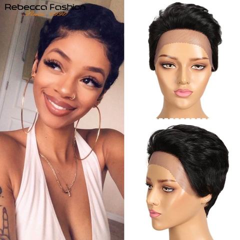 Rebecca Short Straight Hair Wig Lace frontal Human Hair Wigs For Black  Women Peruvian Remy Hair Short Lace Pixie Cut Fashion wig - Price history &  Review | AliExpress Seller - Rebecca