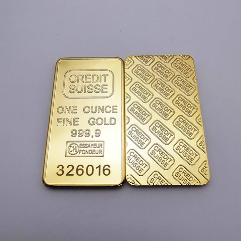 Non Magnetic 50*28MM Replica 24ct Gold Plated CREDIT Layered Bullion Bar Switzerland Credit Bullion Bar with Serial Number ► Photo 1/6