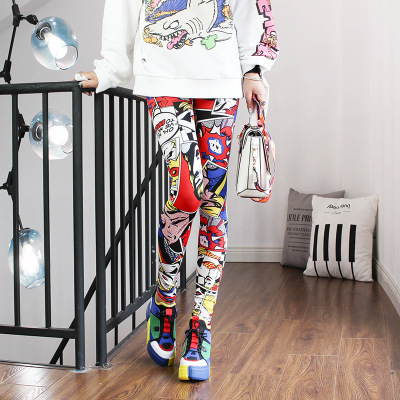 Women Leggings High Waist Cartoon Comic Beauty Print Trousers Soft Female Casual Elastic Pant ► Photo 1/6