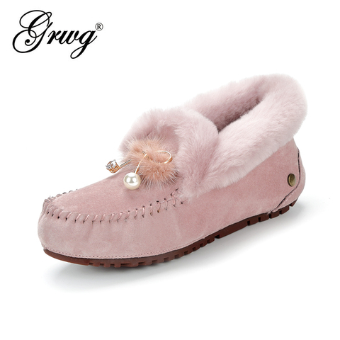 New Women 100% Natural Fur Shoes Moccasins Mother Loafers Soft Genuine Leather Leisure Flats Female Driving Casual 34-42 ► Photo 1/6