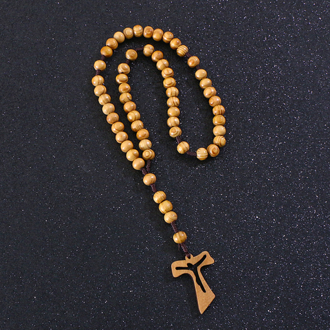 Komi Catholic Christ Orthodox Wooden Beads Hollow Cross Pendant Necklace For Women Men Religious Jesus Rosary Jewelry Gift R-004 ► Photo 1/6