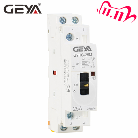 GEYA GYHC Modular Contactor 2P 16A 20A 25A 2NO or 2NC 220V Manual Control Household Contactor Din Rail Type ► Photo 1/6