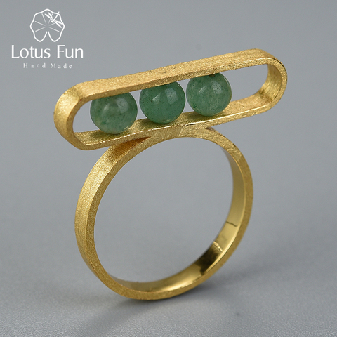 Lotus Fun Elliptical Minimalist Rings Real 925 Sterling Silver Natural Gemstone Handmade Fine Jewelry 18K Gold Rings for Women ► Photo 1/6