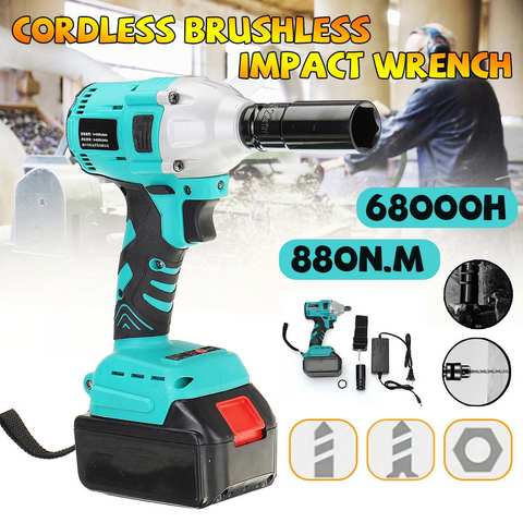 880N.m Electric Brushless Impact Wrench Rechargeable Cordless 1/2 Socket Wrench  Tool With 1 Battery ► Photo 1/6