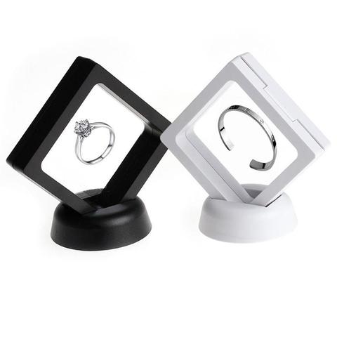 Black white Suspended Floating Display Case Earring Ring Jewellery Coins Gems Artefacts Storage Pet Membrane Stand Holder Box ► Photo 1/6