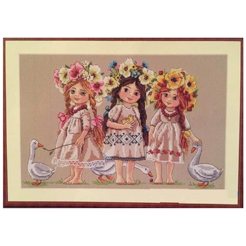 Young girls cross stitch kit flower pig goose 14ct cloth light blue flaxen fabric canvas embroidery DIY handmade needlework ► Photo 1/1