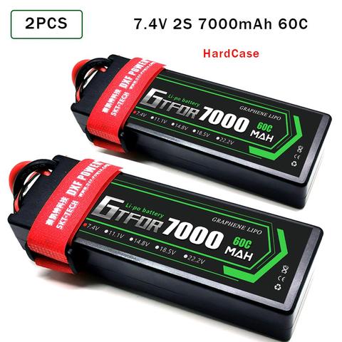 GTFDR Lipo Battery 2pcs 7.4V 5200mah 6500mAh 7000mAh 50C 60C HardCase Bateria Lipo For Buggy Truggy Evader BX  trx4 SCX10 RC SUV ► Photo 1/6