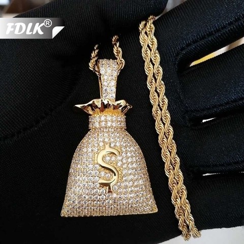 FDLK US Dollar Money Bag Pendant & Tennis Chain Bling  Bling Mens Hip hop Necklace Jewelry For Gift ► Photo 1/6