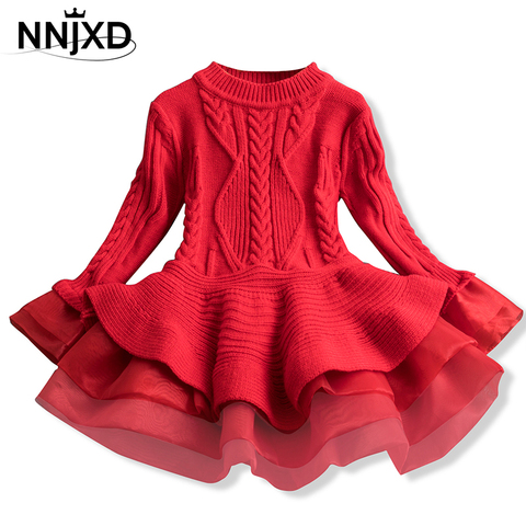 Xmas Winter Autumn Girl Dress Children Clothes Kids Dresses For Girls Party Dress Long Sleeve Knitted Sweater Toddler Girl Dress ► Photo 1/6