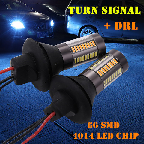 2Pcs Car LED Dual Color 1156/BA15S/P21W BAU15S/PY21W T20 T25 4014-66SMD Turn Signal DRL Daytime Running Light Canbus Error Free ► Photo 1/6