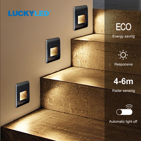 LUCKYLED Recessed Led Wall Lamp PIR Motion Sensor Stair Case Light AC85-265V Step Lamp Corridor Lighting Indoor Wall Lighting ► Photo 1/6