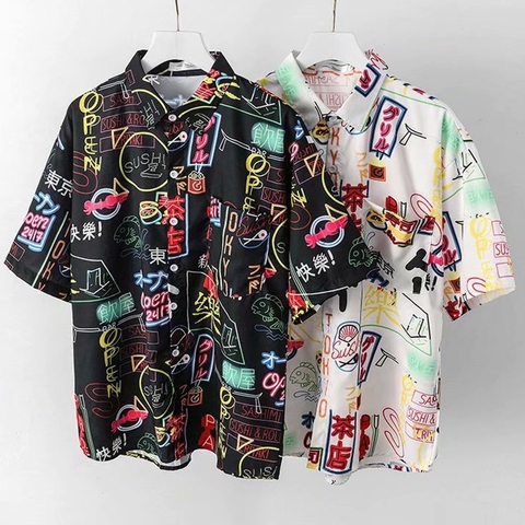 Harajuku Dark Icon Printed Hawaii Shirt Men Summer Men Shirt Short Sleeve Streetwear Clothing Hawaii Button Lapel Short Sleeves ► Photo 1/6