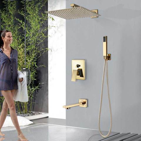 Golden Rainfall  Shower Faucet Set Wall Mount Stainless Steel 8/10/12