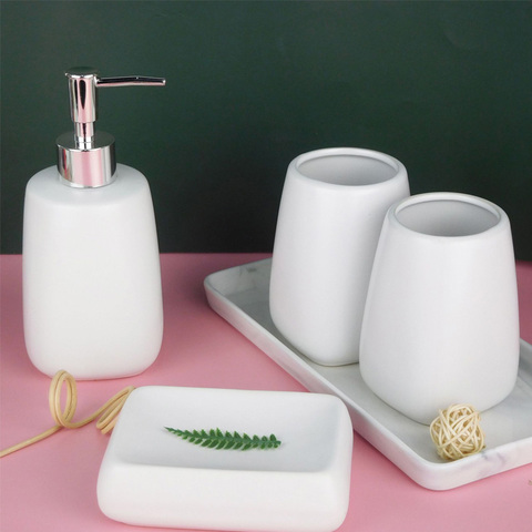 Nordic Bathroom Accessories Set for Home Ceramic 4 Piece Bath Accessories Include Liquid Dispenser Soap Dish 2 Toothpaste Holder ► Photo 1/6