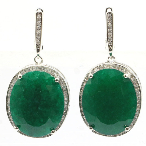 40x20mm SheCrown Big Heavy 17.5g Gemstone 22x18mm Real Green Emerald Natural CZ Party Silver Earrings ► Photo 1/4