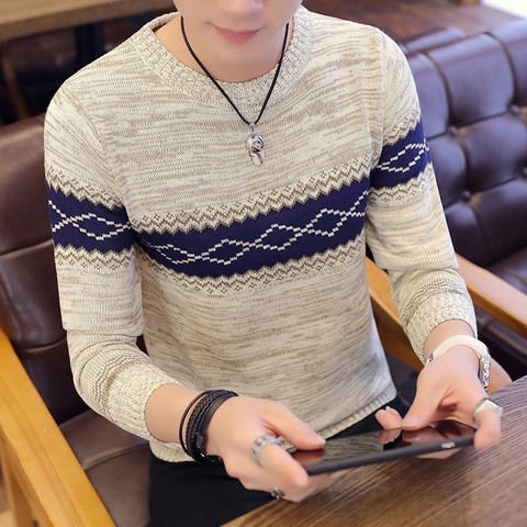 Korea Grey Sweaters And Pullovers Men Long Sleeve Knitted Sweater High Quality Winter Pullovers Homme Warm Navy Coat 3xl Newest ► Photo 1/6