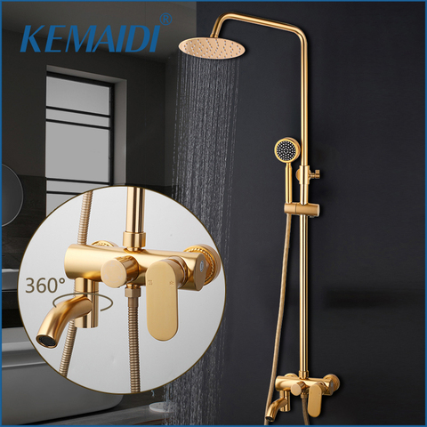 KEMAIDI Brushed Gold Bathroom Shower Faucet Rain Shower Faucet Bathtub Mixer Tap With Hand Shower Bath Shower Water Mixer shower ► Photo 1/6