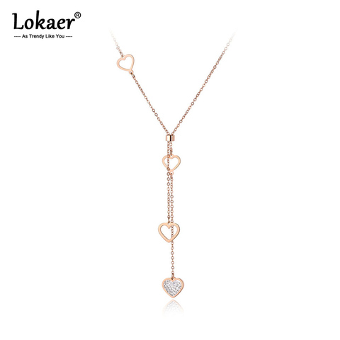 Lokaer Original Design Titanium Steel Lovely Heart Charm Necklaces Jewelry CZ Crystal Pendant Chain Necklace For Women N19075 ► Photo 1/6
