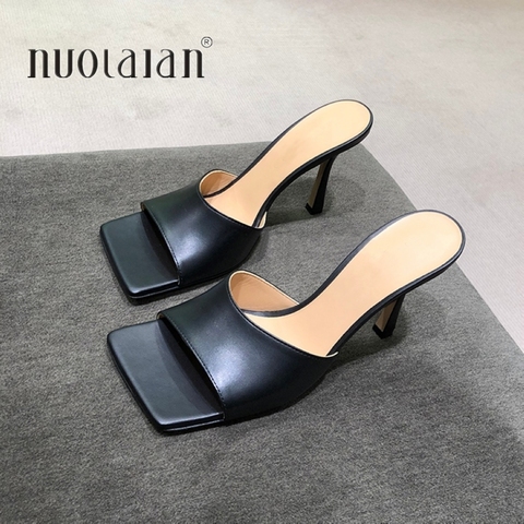 2022 New Summer Women Sandals Square Toe Ladies Heel Mules Sexy Thin High Heels Sandals Slippers Female Fashion Woman Shoes ► Photo 1/6