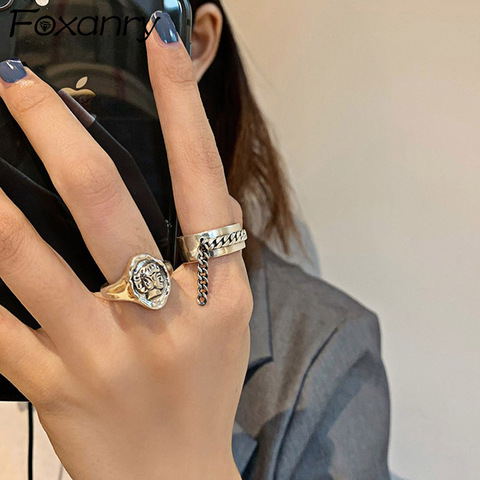 Foxanry INS Fashion 925 Sterling Silver Chain Tassel Rings for Women Trendy Simple Lady Face Elegant Birthday Party Jewelry Gift ► Photo 1/5