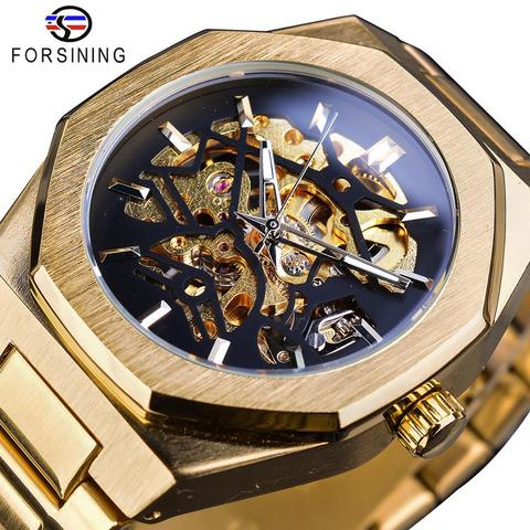 Forsining 2022 Gold Mechanical Automatic Watches For Men Skeleton Waterproof Clock Top Brand Luxury Luminous Hands Wristwatches ► Photo 1/6