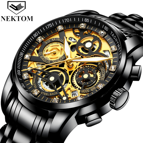 Nektom Black Watch Men Fashion Sport Quartz Clock Mens Watches Top Brand Luxury Chronograph Waterproof Watch Relogio Masculino ► Photo 1/1
