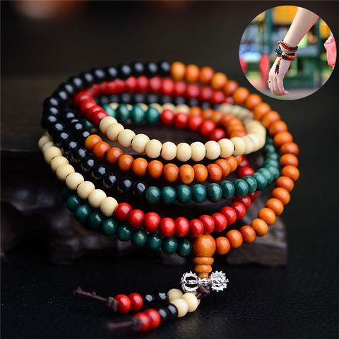 Prayer Beads Natural Sandalwood Buddhist Buddha Rosary Beads Unisex Men Bracelets Bangles Jewelry Mala 108 Beads Bracelets 8 mm ► Photo 1/5