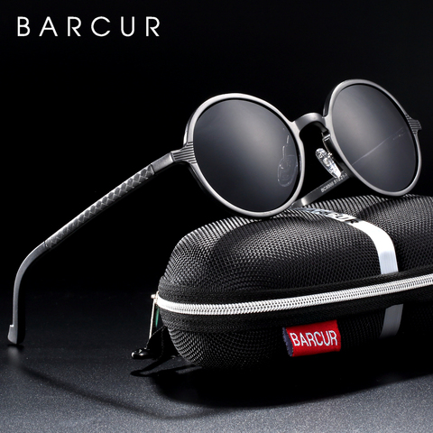 BARCUR Round Sun glasses Men Female Aluminum magnesium Sunglasses Men Sunglasses Polarizes oculos de sol ► Photo 1/6