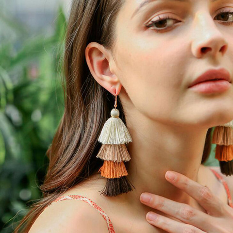 Bohemian 4 Layered Tassel Earrings For Women Ethnic Long Fringe Multi color Statement Dangle Earring GirlsFashion Jewelry ► Photo 1/6