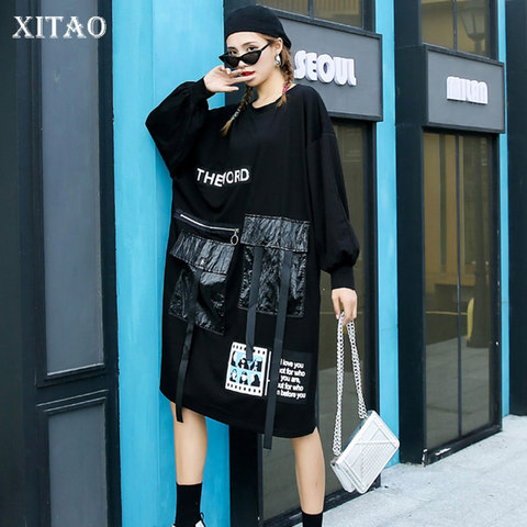 XITAO Letter Patchwork Dress Women Loose Fashion Personality 2022 New Autumn Full Sleeve Plus Size Dress Goddess Fan ZP3395 ► Photo 1/6