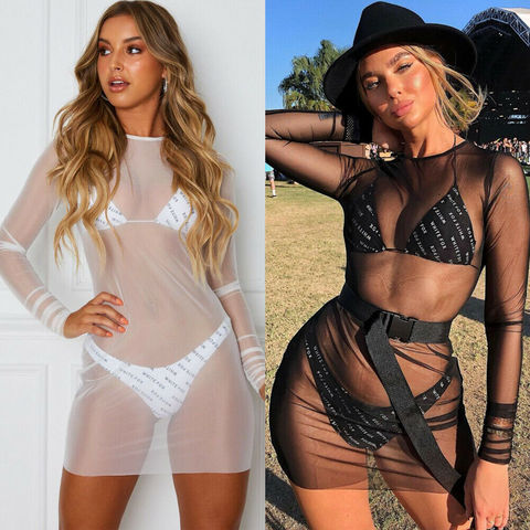 Sexy Mesh Sheer See Through Bikini Cover Up Women Sarong Bathing Suit Swimwear Beach Mini Dress Swimming Suits Cover-ups ► Photo 1/4