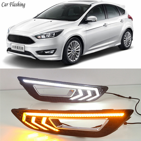 Car flashing 2PCS For Ford Focus 3 mk3 2015 2016 2017 2022 LED DRL daytime running lights daylight with Yellow signal fog lamp ► Photo 1/6