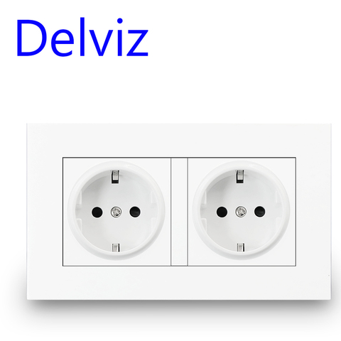Delviz 16A EU Standard socket, Double Outlet, White Quality power panel AC 110~250V 146mm * 86mm, Double frame Wall Power Outlet ► Photo 1/6