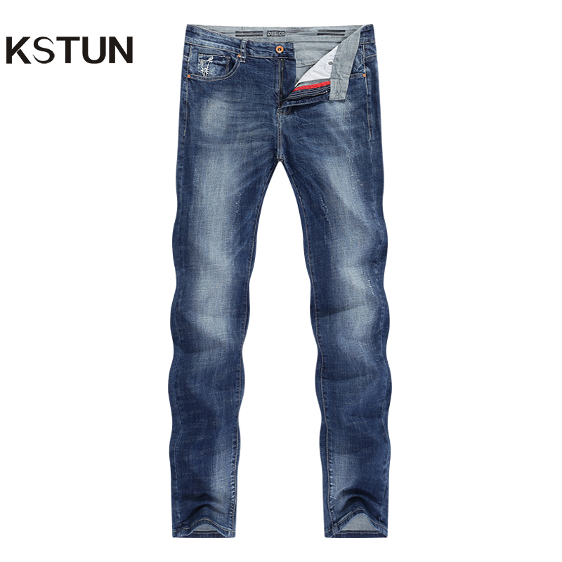 Buy Online Kstun Jeans Men Stretch Summer Blue Business Casual Slim Straight Jeans Fashion Denim Pants Male Trousers Regular Fit Large Size Alitools