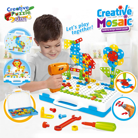 Drilling Screw 3D Creative Mosaic Puzzle Toys For Children Building Bricks Toys Kids DIY Electric Drill Set Boys Educational Toy ► Photo 1/6