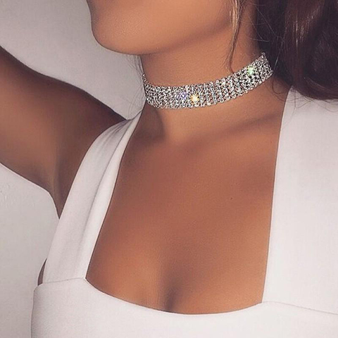 NEW Crystal Rhinestone Choker Necklace Women Wedding Accessories Silver Color Chain Punk Gothic Chokers Jewelry Collier Femme ► Photo 1/6