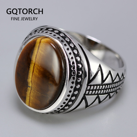 Genuine Solid Men's Ring Silver s925 Retro Vintage Turkey Rings With Natural Tiger Eye Stones Turkish Jewelry 925 Silver Jewelry ► Photo 1/6