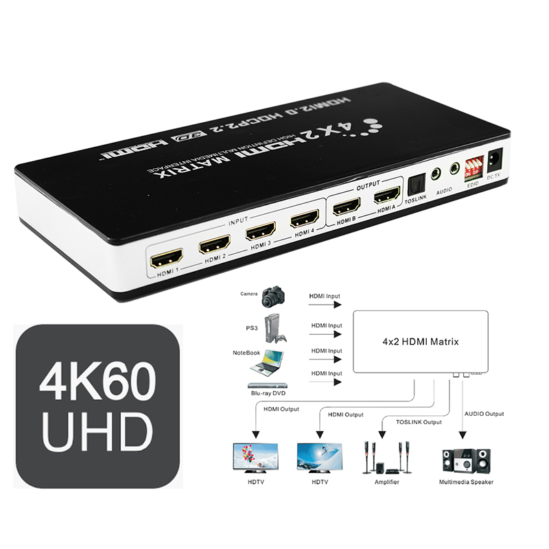 Adapter Converter Splitter 4 in 2 out 3D HDMI Matrix Switch with Remote Co 