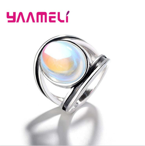 Antique 925 Sterling Silver Women Ring Vintage Style Boho Oval Natural Crystal Rainbow Moonstone Ring for Female Jewelry ► Photo 1/5