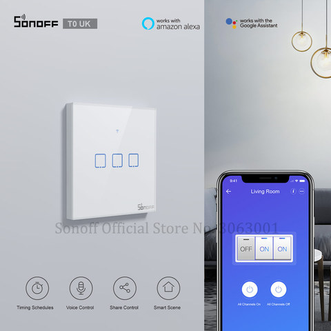 SONOFF T0 UK Wifi Smart Switch 1/2/3 Gang Wireless Wall Touch UK Light Switches APP Voice Remote Control For Home Automation Kit ► Photo 1/6
