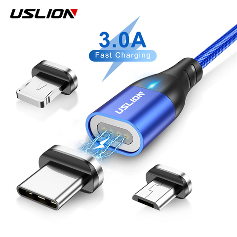 USLION 3A Magnetic Cable Micro USB Type C Fast Charging For iPhone 11 Samsung Chargers Magnet Fast Cable USB C Data Cord Adapter ► Photo 1/6