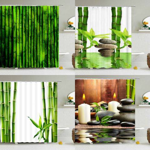 Green Plant Bamboo Shower Curtain Bathroom Bath Curtain Waterproof polyester 3D Printed Trees 180*200cm Bath Screen With Hooks ► Photo 1/6