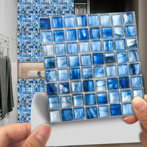 10pcs/set 10/15/20/30cm 2D Flat Blue Marble Mosaic Hard Tile Wall Sticker Kitchen Bathroom Wallpaper Home Decor Art Mural Poster ► Photo 1/6