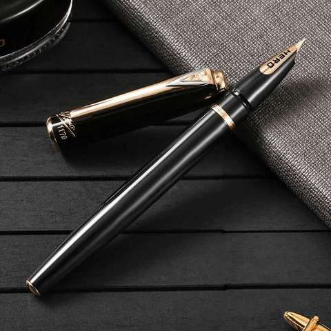 Hero 1179 10K Gold Fine Nib Fountain Pen Full Metal Ink Pen Hero Mark Section Business Office school supplies Writing Pens Gift ► Photo 1/6