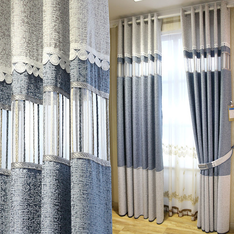 Simple And Modern Nordic Cotton And Linen Hollow Shading Stitching Curtains Living Room Bedroom Floor Curtains ► Photo 1/5