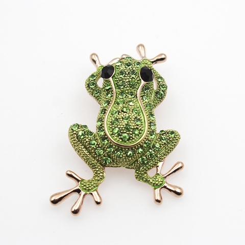 Luxury Green Crystal Frog Brooch With The Chain Rose Gold Silver Color Animal Brooches Pins For Women Dress Coat Accessories ► Photo 1/6
