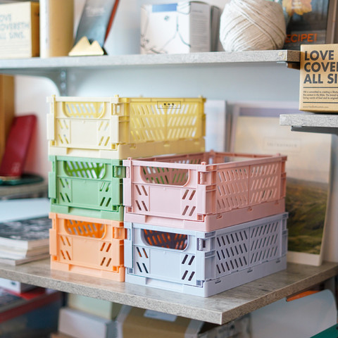 HeyMamba Solid Color Household Collapsible Plastic Hamper Crate Box Foldable Stackable Home Desktop Warehouse Storage Baskets ► Photo 1/6