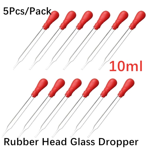 5Pcs/Pack Glass Pipette Medicine Laboratory Dropper 10ml Red Rubber Head Pipet Transparent Dropper Color ► Photo 1/6