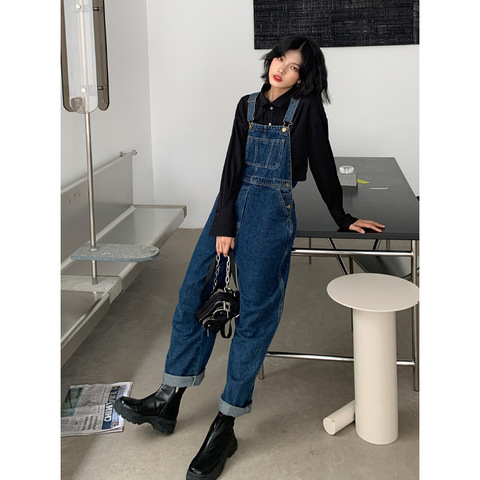 Denim Overall Women's Korean-Style Loose 2022 New Fashion High Waist Slim Straight Casual Pants Autumn Pants Women ► Photo 1/6