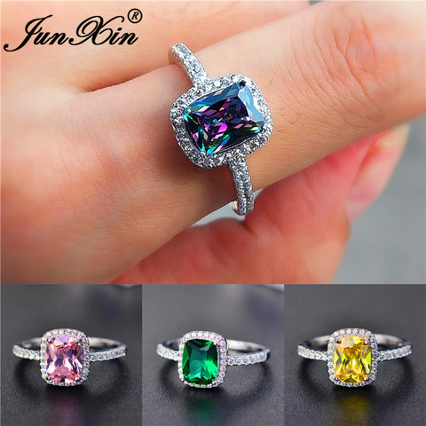 Fashion Mystic Fire Crystal Stone Rings For Women Silver Color Square Blue Pink Zircon Wedding Engagement Ring Boho Jewelry ► Photo 1/6